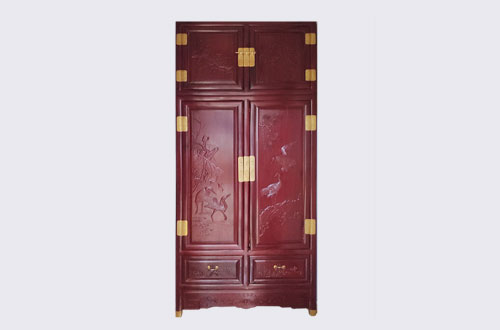 襄城高端中式家居装修深红色纯实木衣柜