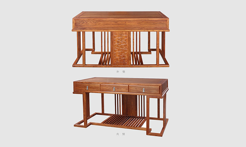 襄城 别墅中式家居书房装修实木书桌效果图
