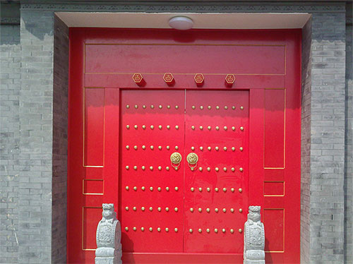 襄城中国传统四合院系列朱红色中式木制大门木作